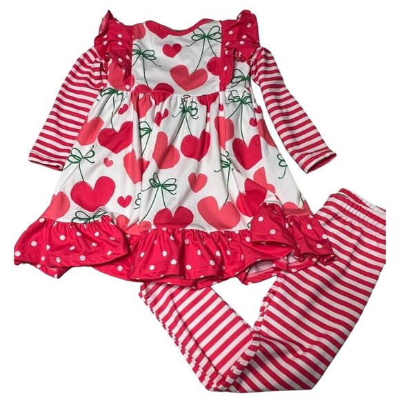 millie loves lilly Heart Ruffle Outfit Girls Size 2 Matching Set with Stripe Leg - Picture 2 of 7